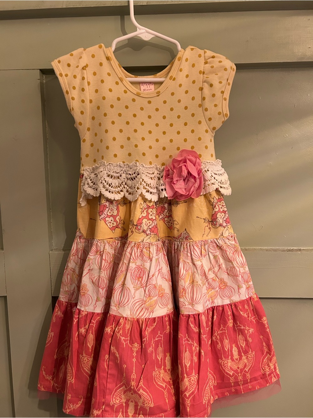 Giggle Moon Yellow, Pink & Coral Tiered Floral Lace Dress